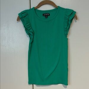 J.Crew Green Ruffle Sleeve Top